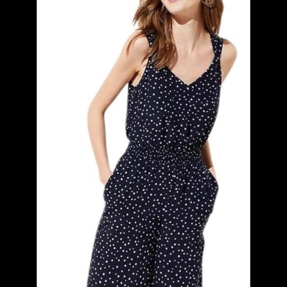 LOFT Black & White Polka Dot Jumpsuit w/ Pockets